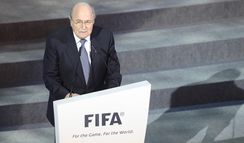 Presidente da FIFA Blatter fala durante o sorteio dos grupos para a copa das confederações, 1 Dezembro de 2012. MOWA PRESS